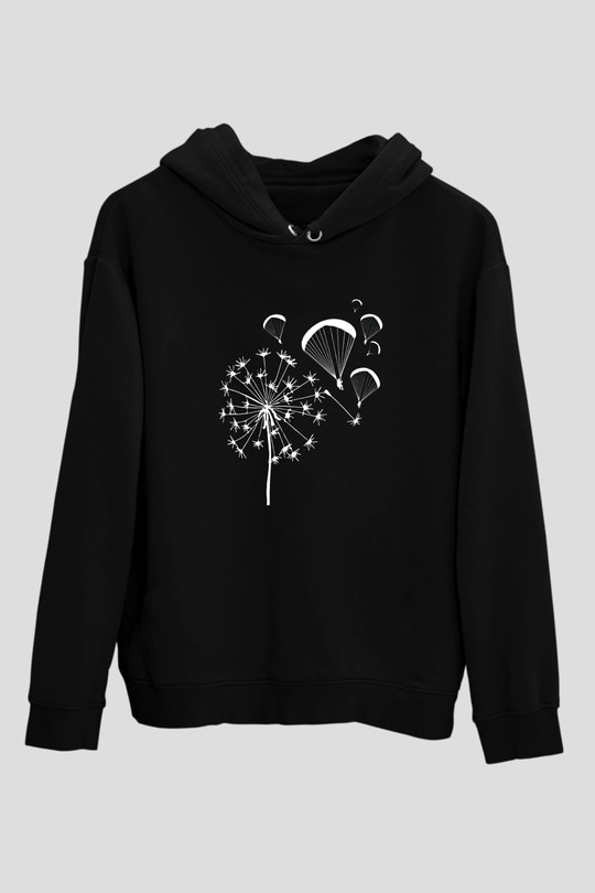 Yamaç Paraşütü - Paragliding Baskılı Unisex Siyah Kapüşonlu Sweatshirt