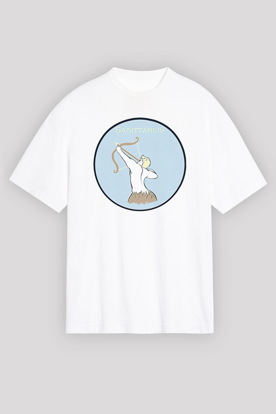 Yay Burcu Baskılı Beyaz Unisex Oversize Tişört - Tshirt