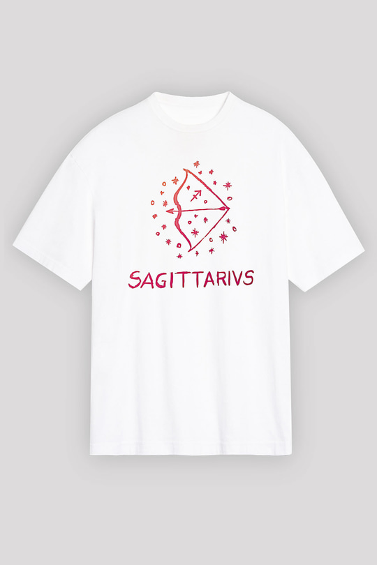 Yay Burcu Baskılı Beyaz Unisex Oversize Tişört - Tshirt