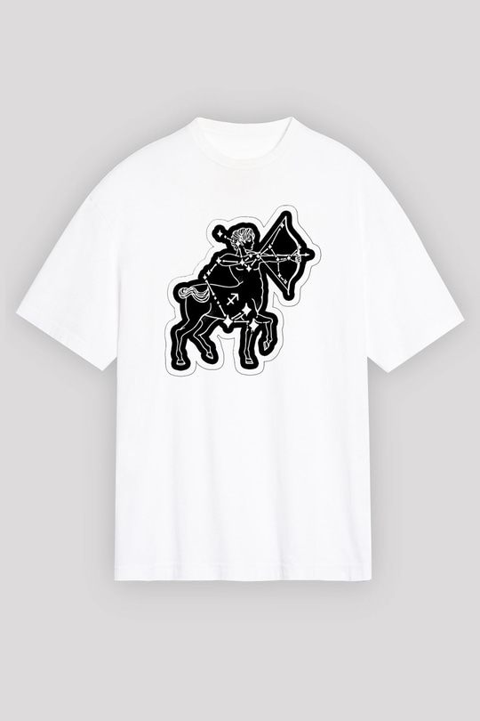 Yay Burcu Baskılı Beyaz Unisex Oversize Tişört - Tshirt