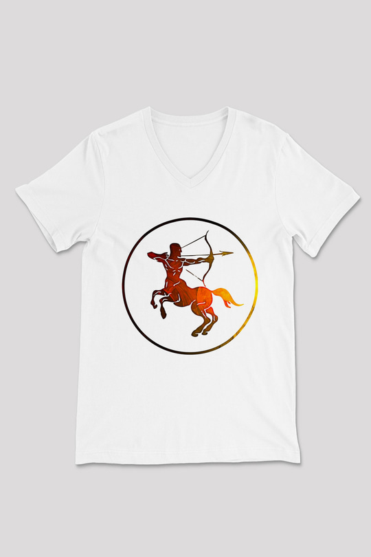 Yay Burcu Baskılı Beyaz Unisex V Yaka Tişört - Tshirt