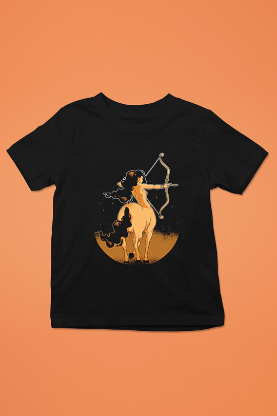 Yay Burcu Baskılı Unisex Siyah Çocuk Tişört - Tshirt