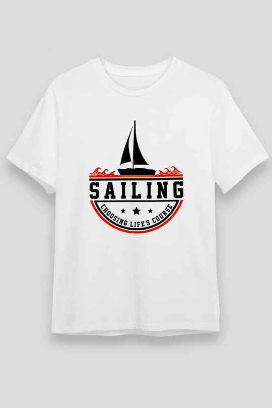 Yelken Baskılı Unisex Beyaz Tişört - Tshirt