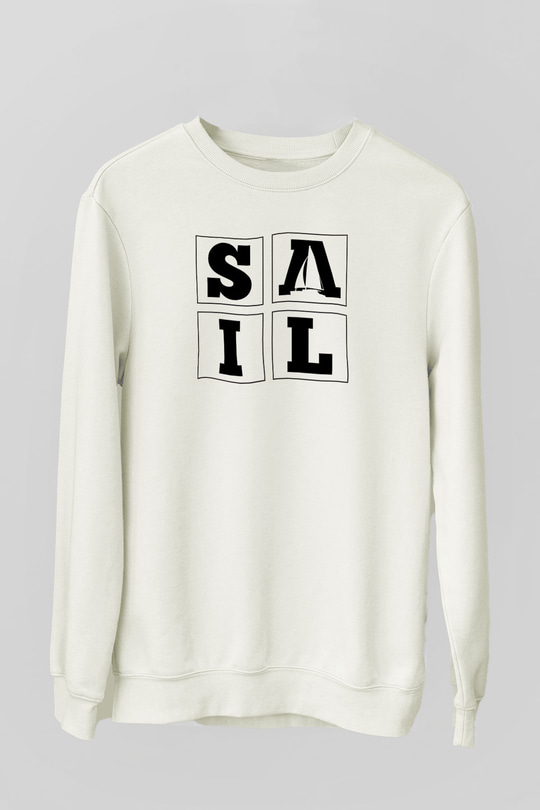 Yelken Baskılı Unisex Ekru Sweatshirt