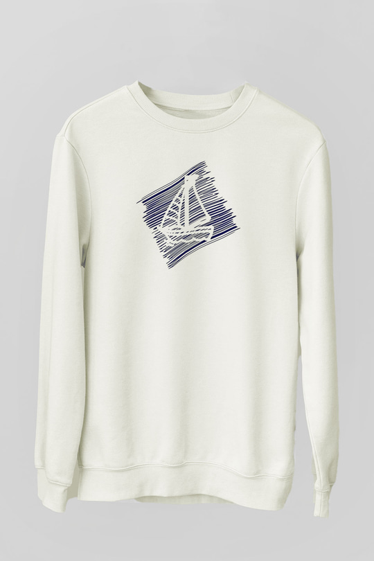 Yelken Baskılı Unisex Ekru Sweatshirt