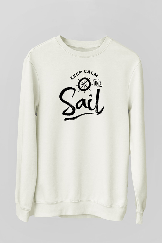 Yelken Baskılı Unisex Ekru Sweatshirt