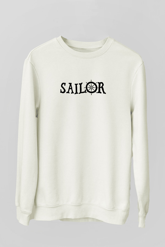 Yelken Baskılı Unisex Ekru Sweatshirt