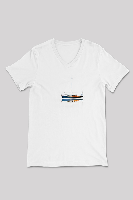 Yelken Baskılı Unisex V Yaka Tişört - Tshirt