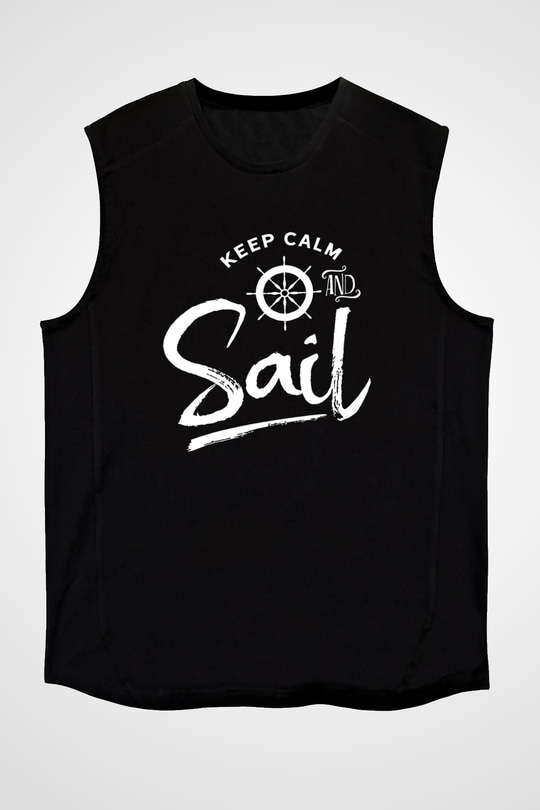Yelken - Sail Baskılı Unisex Siyah Kolsuz Tişört
