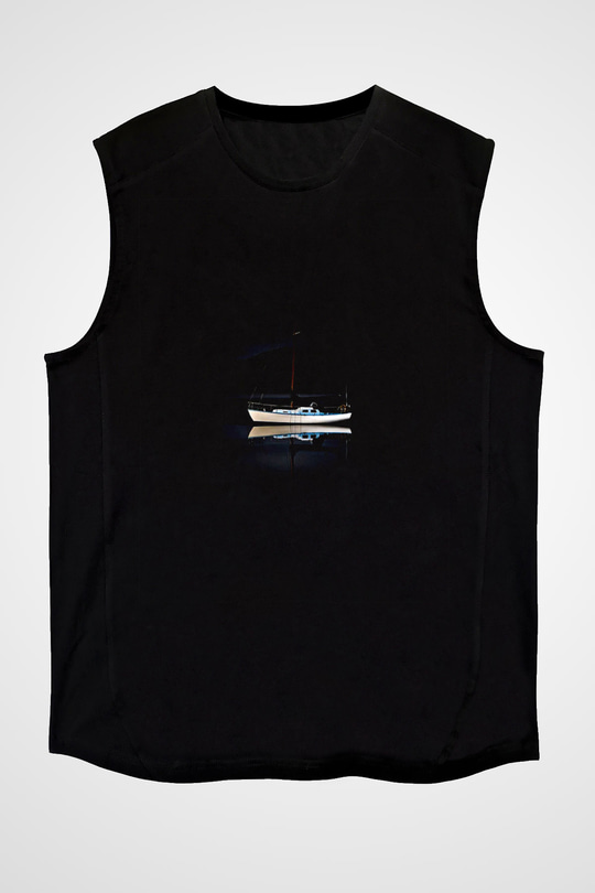 Yelken - Sail Baskılı Unisex Siyah Kolsuz Tişört