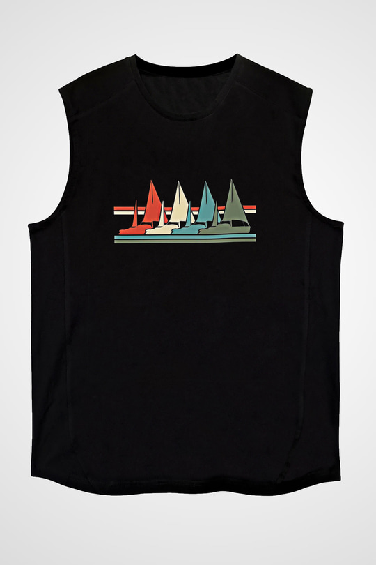 Yelken - Sail Baskılı Unisex Siyah Kolsuz Tişört