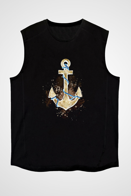 Yelken - Sail Baskılı Unisex Siyah Kolsuz Tişört
