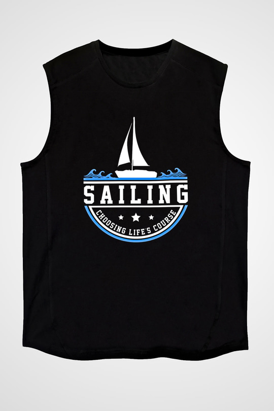 Yelken - Sail Baskılı Unisex Siyah Kolsuz Tişört