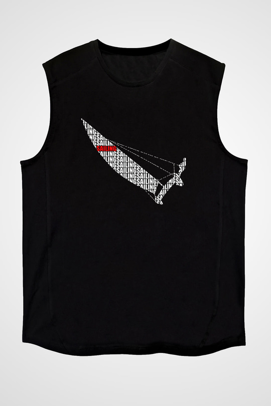 Yelken - Sail Baskılı Unisex Siyah Kolsuz Tişört