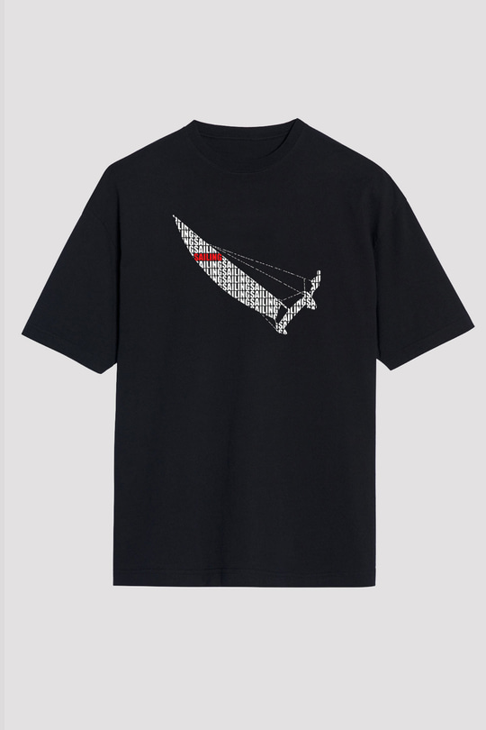 Yelken - Sail Baskılı Unisex Siyah Oversize Tişört