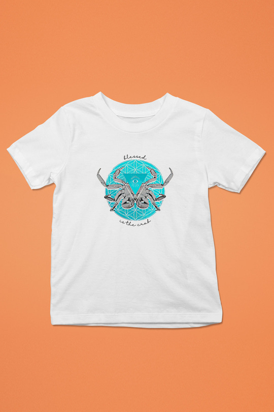 Yengeç Burcu Baskılı Beyaz Unisex Beyaz Çocuk Tişört - Tshirt