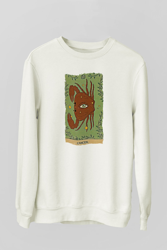 Yengeç Burcu Baskılı Beyaz Unisex Sweatshirt