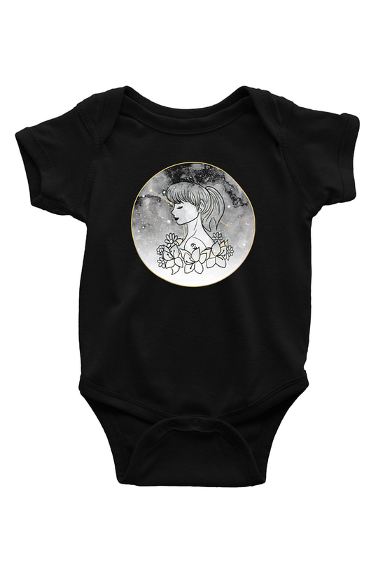 Yengeç Burcu Baskılı Unisex Siyah Bebek Body - Zıbın