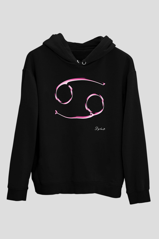 Yengeç Burcu Baskılı Unisex Siyah Hoodie