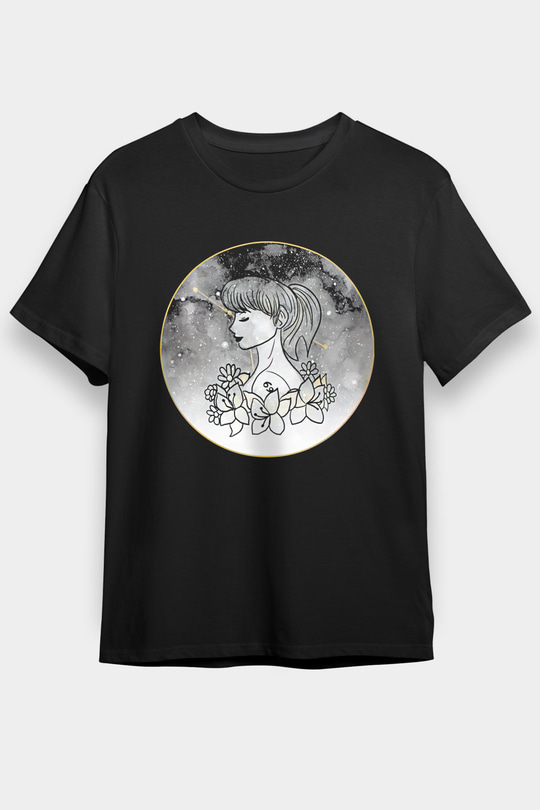 Yengeç Burcu Baskılı Unisex Siyah Tişört - Tshirt