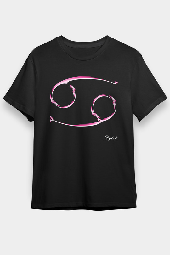 Yengeç Burcu Baskılı Unisex Siyah Tişört - Tshirt