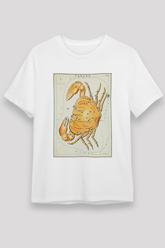 Yengeç Burcu Unisex Baskılı Beyaz Tişört - Tshirt