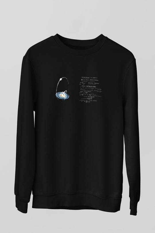Yerçekimi Yörüngeleri Denklemleri Baskılı Unisex Siyah Sweatshirt