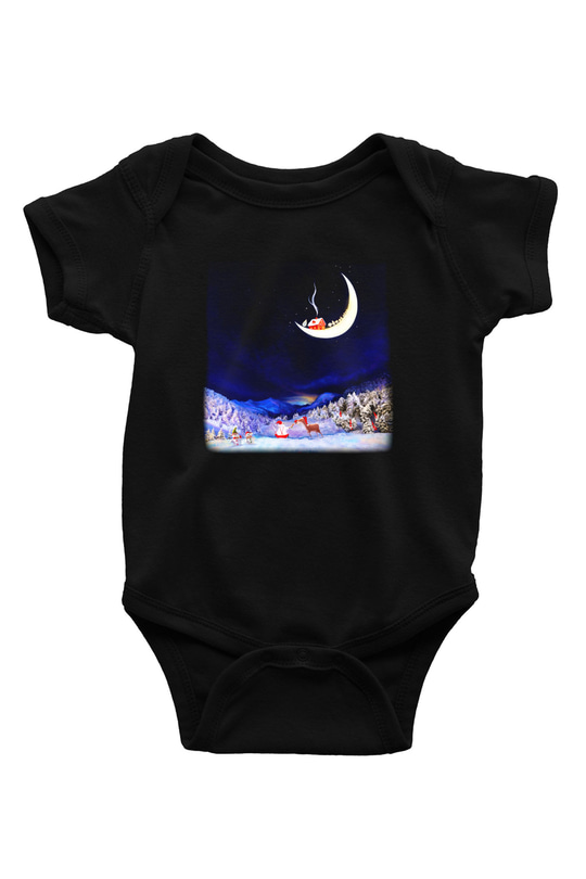 Yılbaşı Baskılı Siyah Bebek Body - Zıbın