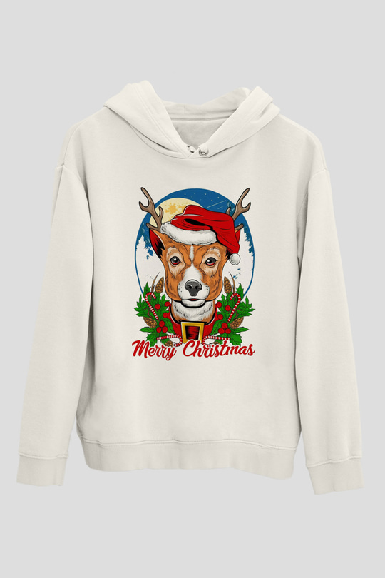 Yılbaşı Beyaz Unisex Kapüşonlu Sweatshirt