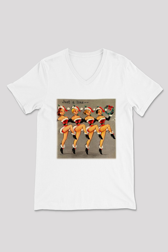 Yılbaşı Beyaz Unisex V Yaka Tişört T-Shirt