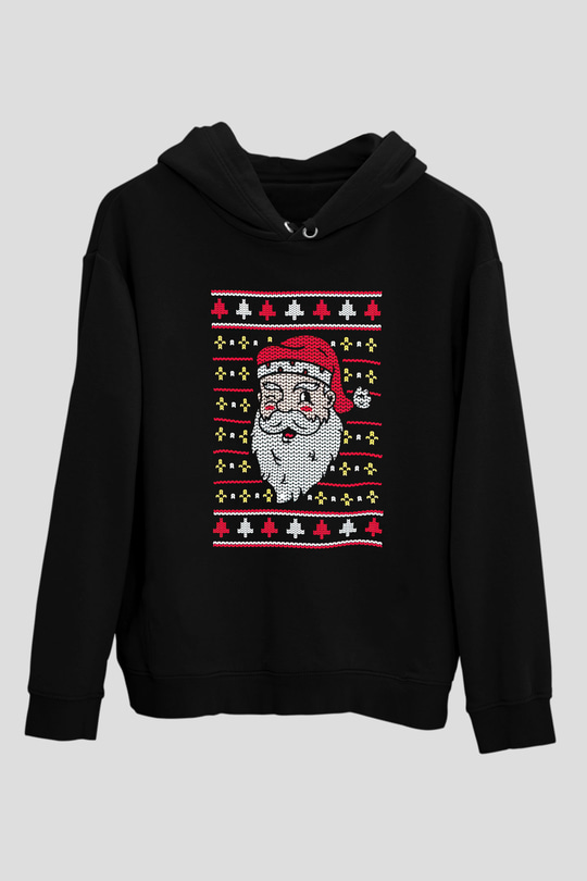 Yılbaşı Siyah Unisex Kapüşonlu Sweatshirt