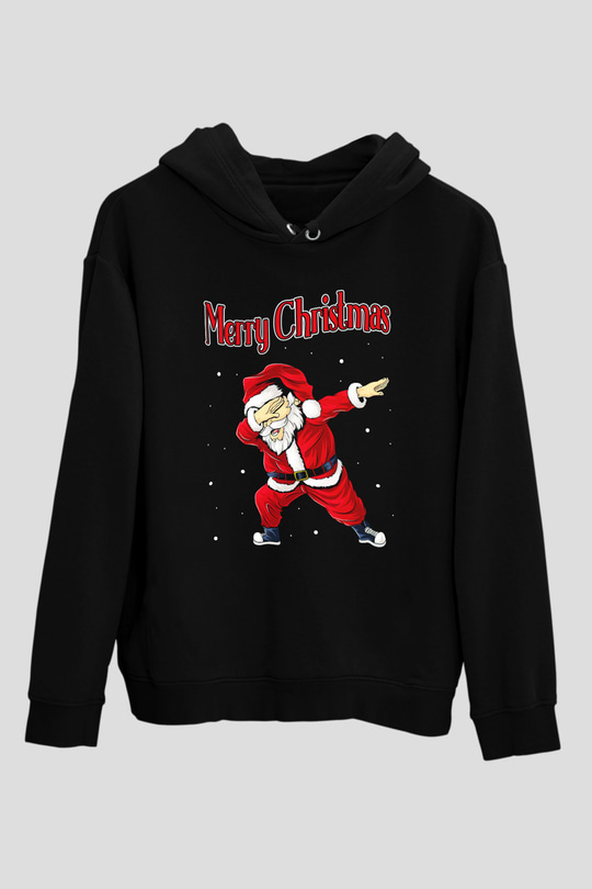 Yılbaşı Siyah Unisex Kapüşonlu Sweatshirt
