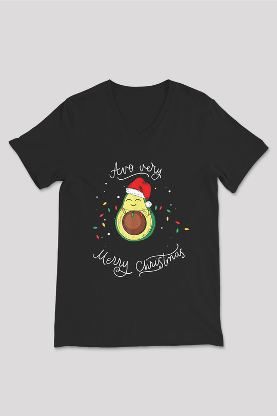 Yılbaşı Siyah Unisex V Yaka Tişört