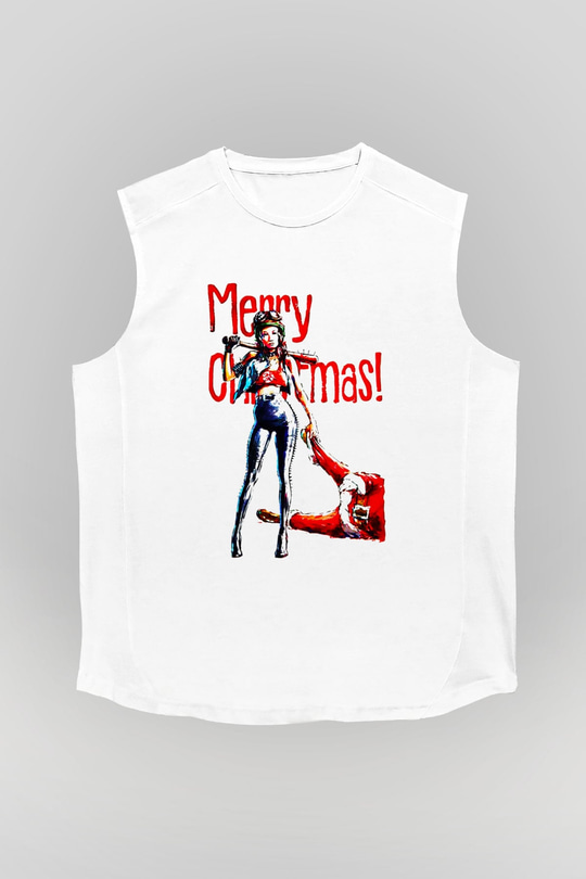 Yılbaşı Yeni Yıl Christmas Beyaz Unisex Kolsuz Tişört