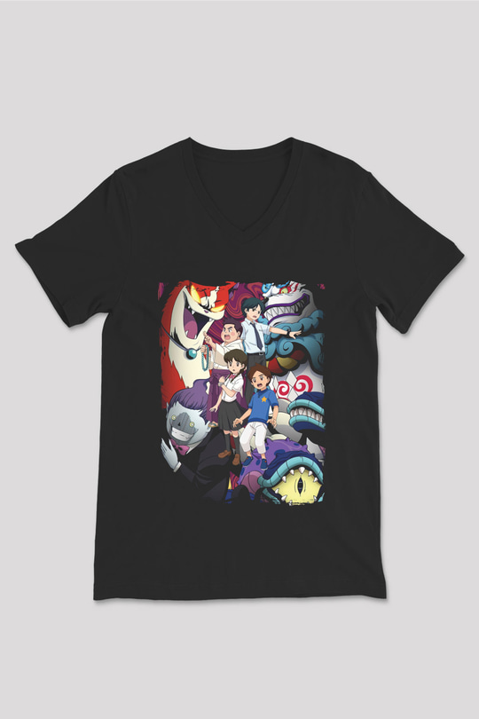 Yo-kai Watch Siyah Unisex V Yaka Tişört