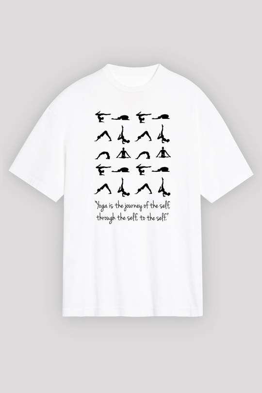Yoga Baskılı Unisex Beyaz Oversize Tişört - Tshirt