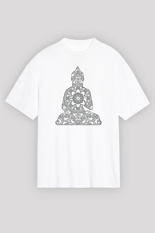 Yoga Baskılı Unisex Beyaz Oversize Tişört - Tshirt