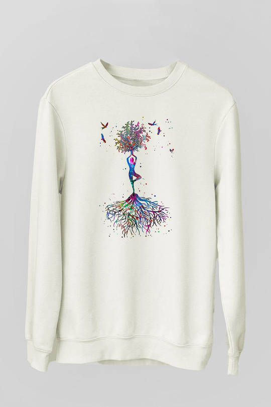 Yoga Baskılı Unisex Ekru Sweatshirt