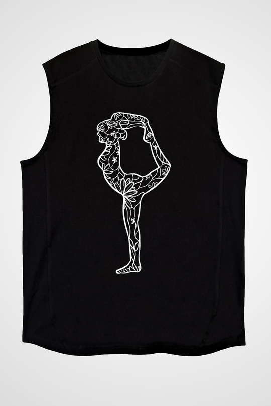 Yoga Baskılı Unisex Siyah Kolsuz Tişört