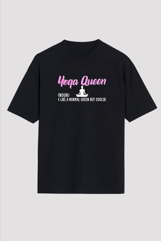 Yoga Baskılı Unisex Siyah Oversize Tişört