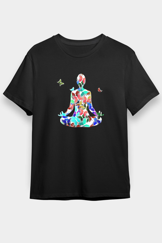 Yoga Baskılı Unisex Siyah Tişört - Tshirt