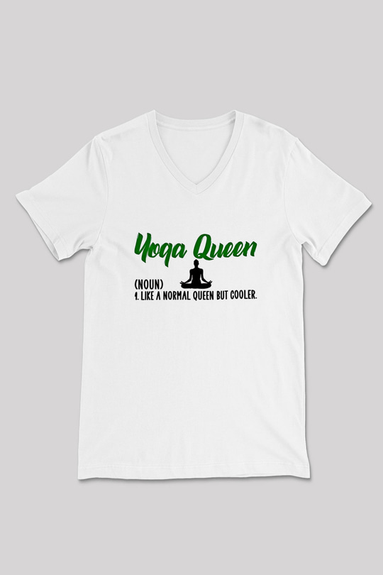 Yoga Baskılı Unisex V Yaka Tişört - Tshirt