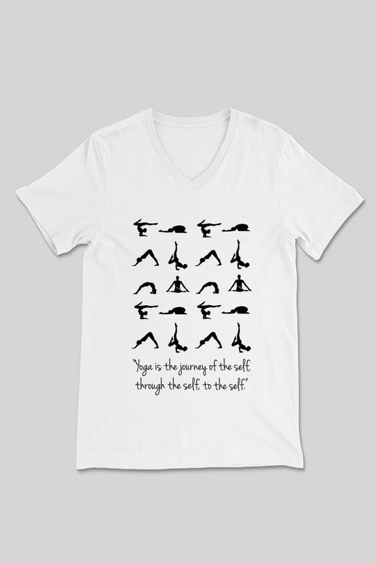 Yoga Baskılı Unisex V Yaka Tişört - Tshirt