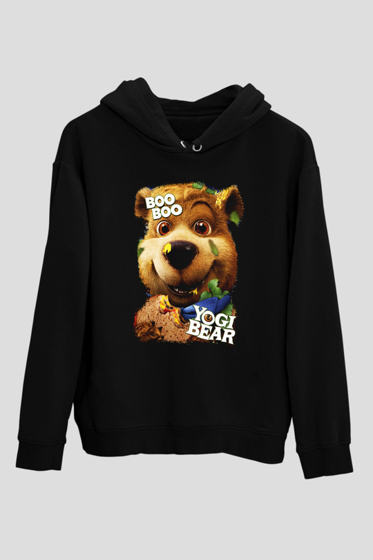 Yogi Bear Ayı Yogi Siyah Unisex Kapüşonlu Sweatshirt