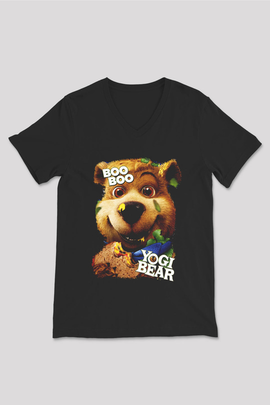 Yogi Bear Ayı Yogi Siyah Unisex V Yaka Tişört