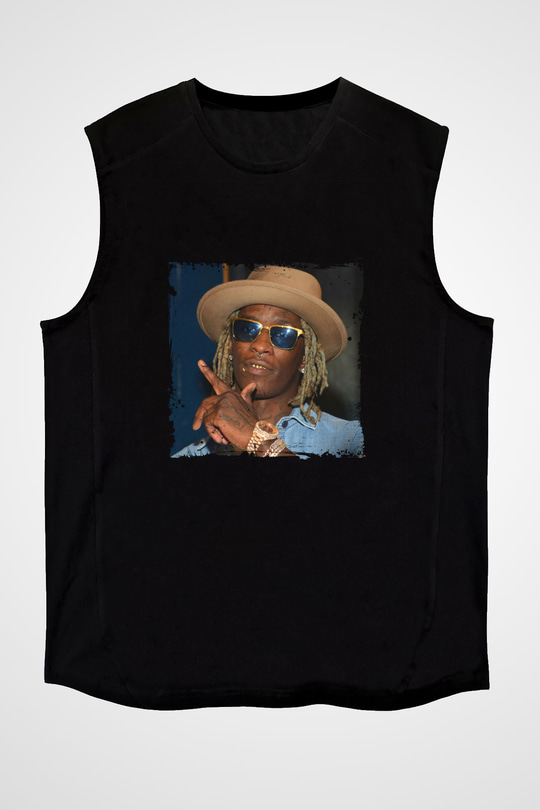 Young Thug Baskılı Unisex Siyah Kolsuz Tişört
