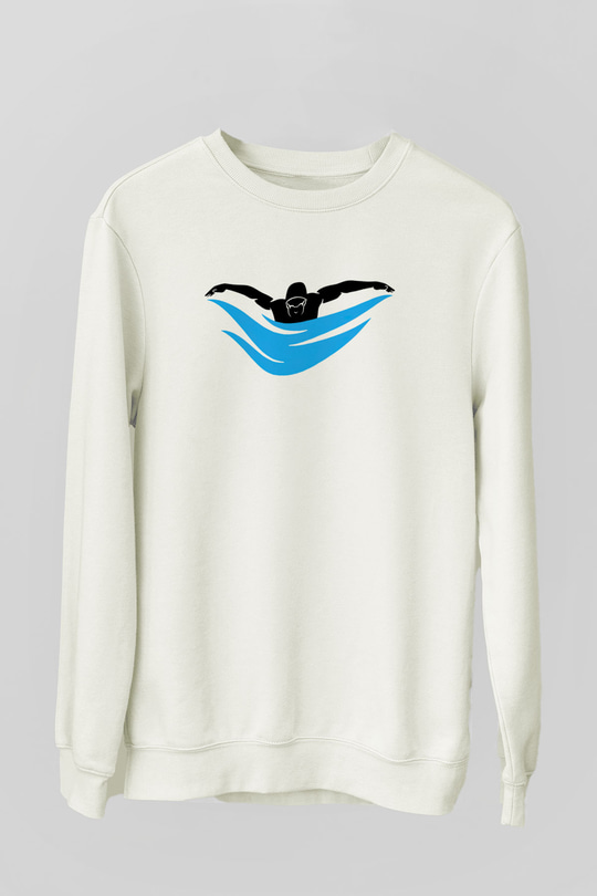 Yüzme Beyaz Unisex Sweatshirt