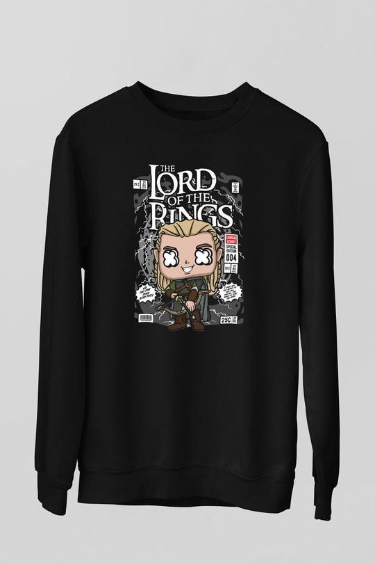 Yüzüklerin Efendisi Baskılı Unisex Siyah Sweatshirt