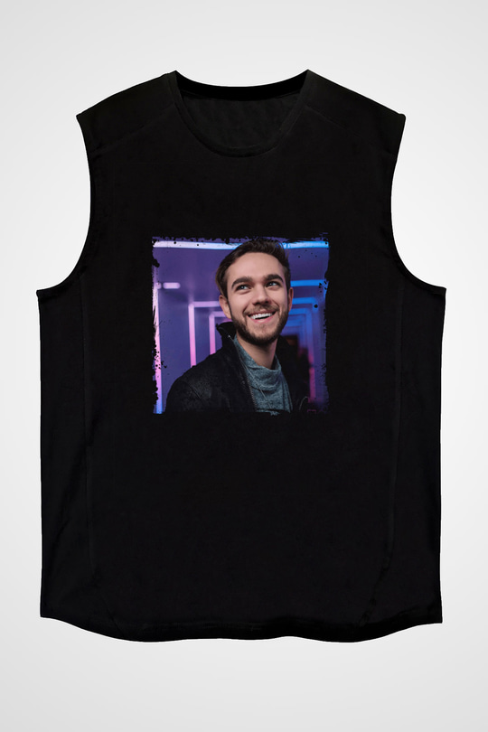 Zedd Baskılı Unisex Siyah Kolsuz Tişört