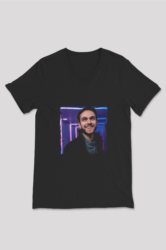 Zedd Baskılı Unisex Siyah V Yaka Tişört